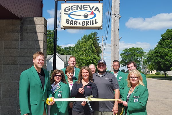 The Albert Lea Area Chamber of Commerce welcome Chelsea and Greg Hanson, the owners of Geneva Bar & Grill to the chamber. - Provided