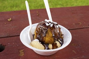 The deep fried cookie dough was paired with vanilla ice cream and topped with chocolate sauce and powdered sugar. - Madeline Funk/Albert Lea Tribune