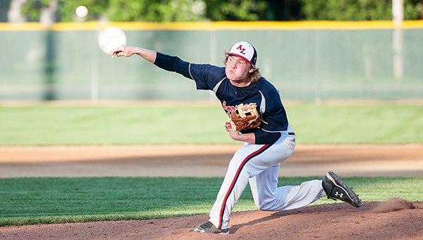 Parker Mullenbach of the Albert Lea Legion Post 56 baseball team pitches July 13 against Rochester Post 92 at Hayek Field. Albert Lea split the doubleheader and finished the season with a 13-10 overall record after earning the No. 2 seed in the eight-team District 1 playoffs. Micah Bader/Albert Lea Tribune