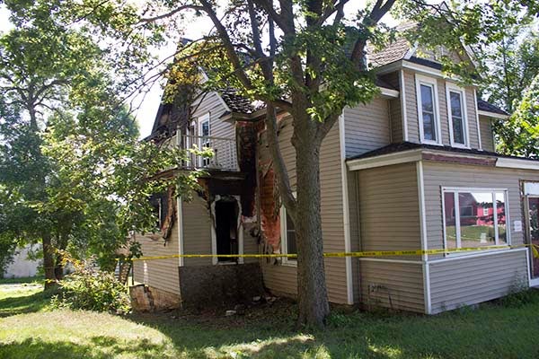 A vacant house at 123 Lake Ave. in Albert Lea sustained damage in a fire Tuesday night. The cause of the fire has not yet been released. - Sam Wilmes/Albert Lea Tribune
