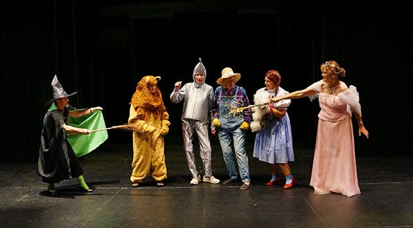 “Dorothy and the Wizard” cast members are also members of P.E.O. Chapter CV, which is presenting the play Friday through Sunday to raise money for scholarships. From left are Deb Stolarcek as the Wicked Witch, Linda Opstad as the Cowardly Lion, Karen Hendrickson as the Tin Man, Roxanne Irons as the Scarecrow, Lisa Sturtz as Dorothy and Sue Jorgensen as Glinda the Good Witch. The Cuppage Foundation is providing additional sponsorship. - Cathy Hay/Albert Lea Tribune