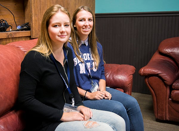 Jenna Lotterer, right, and Salome Wohler are staying with Pat and Bob Goldman during their time in Albert Lea. Lotterer is orginally from Germany and Wohler is from Switzerland. - Colleen Harrison/Albert Lea Tribune