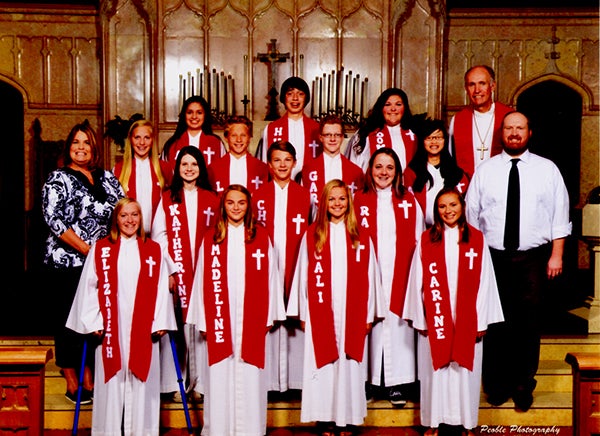 First Lutheran Church celebrated the affirmation of baptism of some of its members on Sept. 27. Pictured include, first row, from left, Elizabeth Nafzgar, Madeline Fjermestad, Cali Mowers and Carine Rofshus. Second row, from left, Jenny Edwin, Katherine Sime, Christian Ringoen, Rachel Barnick and Jordan Winter. Third row, from left, Natalie Nafzfer, Luke Johnson, Garret Larson and Abigail Le. Fourth row, from left, Anna Kaktis, Hunter Burkart, Dominique Christensen and the Rev. John Holt. -Provided