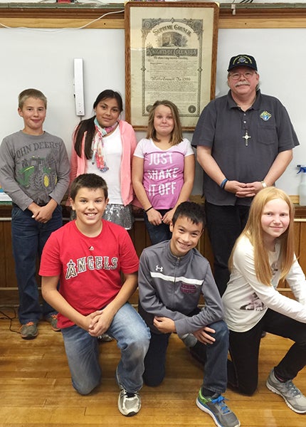 To enhance their study of Minnesota history, members of the St. Casimir Church community were asked to share stories of historical significance with the fifth- and sixth-grade students of St. Casimir’s School in Wells. Accepting the invitation was Arnie Stenzel of the Holy Family Knights of Columbus Council No. 1596, who spoke about the original charter of the Knights. - Provided