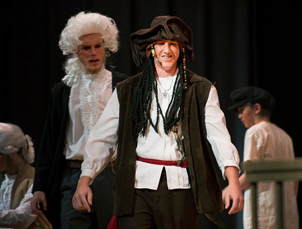 Chris Martens plays Long John Silver in Alden-Conger’s production of “Jolly Roger and the Pirate Queen.” - Colleen Harrison/Albert Lea Tribune