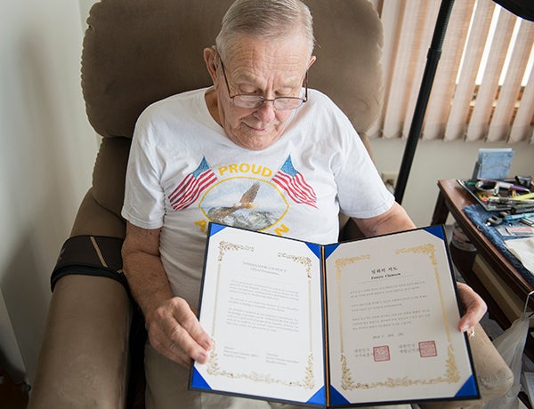 Forrest Claussen is a Korean War veteran. He went back to what is now the Republic of Korea — also referred to as South Korea — in 1995 and 2000 on an invitation from the South Korean government. The invitation was meant to show appreciation for the American military’s services during the war. - Colleen Harrison/Albert Lea Tribune