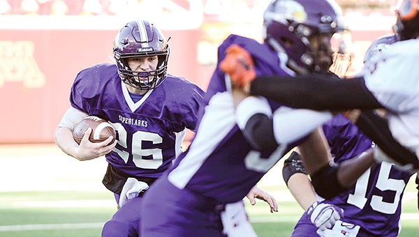 Grand Meadow’s Christophor Bain heads for the end zone on a run in the first quarter against Underwoond in the Minnesota Class 9-Man Prep Bowl championship Friday at TCF Bank Stadium. — Eric Johnson/Albert Lea Tribune