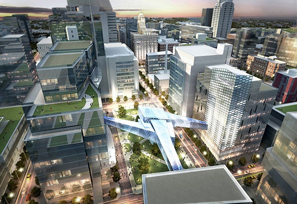An artist rendering depicts the proposed Discovery Square in downtown Rochester as part of a planned project. - Courtesy of Perkins Eastman