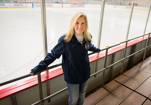 Sarah Jensen is an assistant coach with the Albert Lea High School girls’ hockey team. -Colleen Harrison/Albert Lea Tribune