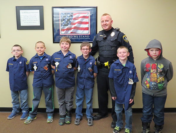 Boys from Albert Lea’s Cub Scout Pack No. 7 bear and wolf dens were given a tour of the Freeborn County Law Enforcement Center by Lt. Darin Palmer on Tuesday. Those present for the tour included Christian Nelson, Clayton Bibus, Jacob Garrison, Brody Bromeland, Darin Nelson, Aiden Lowy and Dominick Pederson. -Provided