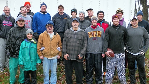 Participants in the 49th annual Turkey Bowl stand for a photo Thursday after playing football at lower Abbott Field in Albert Lea. The game is a tradition for Albert Lea High School graduates from around the early ’70s. Three founding members of the event were Jim Nielson, Paul Wendorff and Rick Harves. A preview of the game was published on Thanksgiving. — Provided