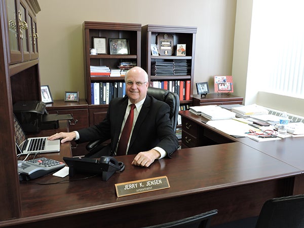 United South Central Superintendent Jerry Jensen will be at his desk until June 30 when he retires after 30 years as superintendent, seven of which were at the school district in Wells. - Kelly Wassenberg/Albert Lea Tribune