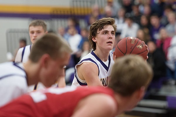 Lake Mills’ Granger Kingland shoots in Friday’s 70-64 win over Forest City. Kingland 26 points and eight rebounds for the Bulldogs. - Lory Groe/For the Albert Lea Tribune