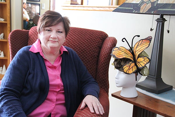 Wendy Nickel of Kiester, a former home economics teacher at United South Central School, is branching out into the arts scene in Albert Lea and Fairmont. She enjoys creating fascinators, or highly decorated headpieces. - Sarah Stultz/Albert Lea Tribune