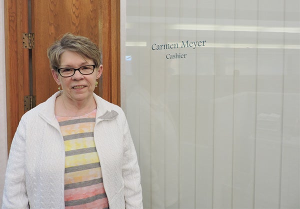 Carmen Meyer will retire from her position as a cashier at Paragon Bank on Friday. - Kelly Wassenberg/Albert Lea Tribune