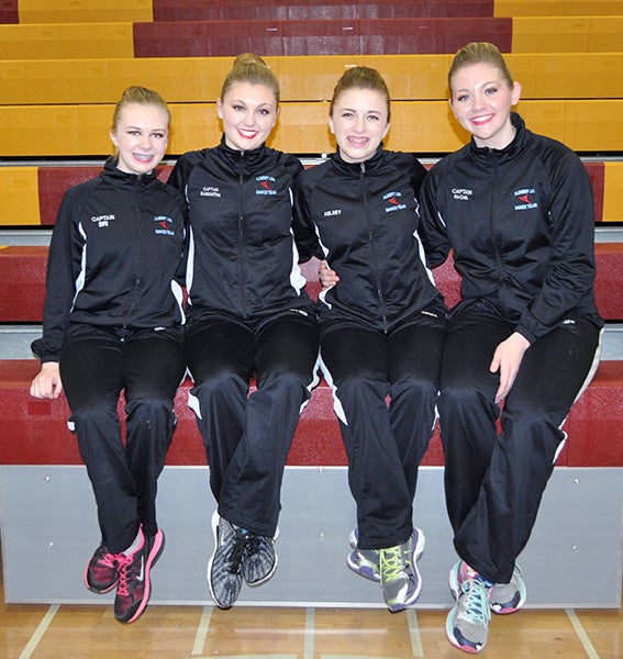 All Conference and honorable mentions were announced for high school dance in the Big Nine Conference Jan. 16 in Northfield. Taking honors for Albert Lea were, from left, junior captain Brianna Shea, All Conference; senior captain Samantha Nielsen, All Conference; junior Kelsey Enger, honorable mention; and junior captain Rachel Wangen, honorable mention. - Provided