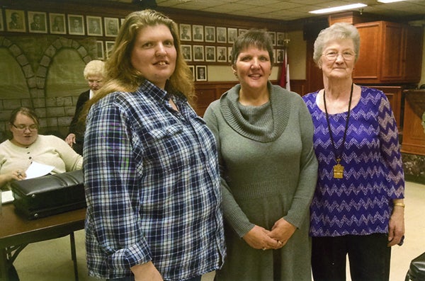 The following sisters have been installed into the Albert Lea Eagles Auxiliary No. 2259. Rhonda Raimenn and Dawn Heikkila with Madam President Nancy King. - Provided