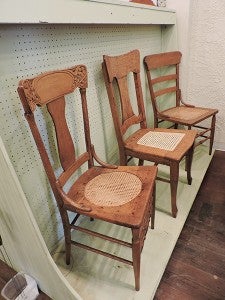 Along with repairing clocks, Johnson recanes chairs both with refabricated pieces or can do the entire process by hand. - Kelly Wassenberg/Albert Lea Tribune