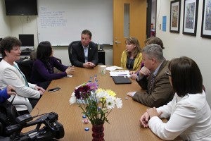 Cassellius and Albert Lea Area Schools administration gathered for a discussion following the tour. - Provided