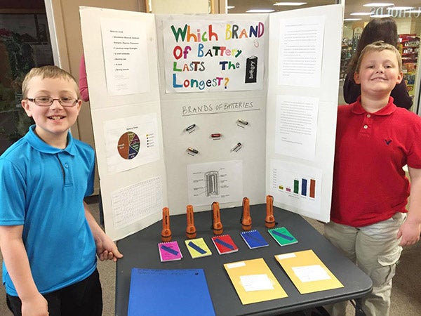 Jameson Widman and Colby Banks tested which brand of batteries lasted longer for their science project. - Provided