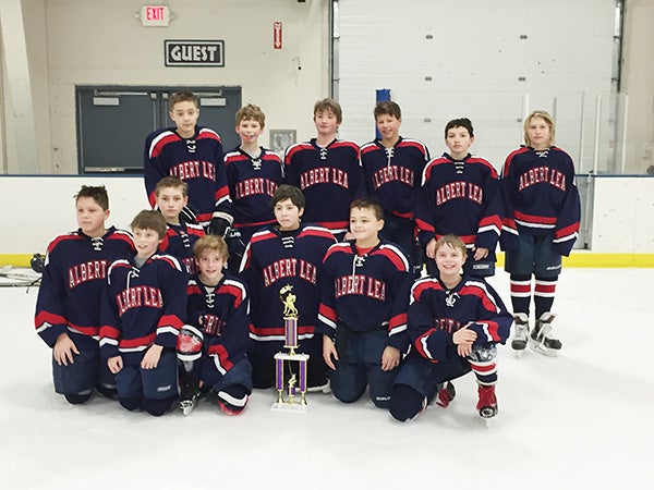 The Albert Lea B Peewee hockey team took third place at the Onalaska tournament the weekend of Jan. 23-24. Pictured, front row, are Ethan Ball, Brennan Bakken, Caden Jensen, Caden Stevens, Breckin Hoechst, Jack Waltman and Bryce Collins. Pictured, back row, are Jamison Trutwin, Griffin Thompson, Beau Stevens, William Ladlie, Jace DeLosSantos and Burke Cichosz. Not Pictured is Trevor Ball. - Provided