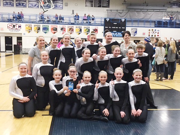 On Feb. 28 two Albert Lea Just For Kix teams attended the Together We Dance competition at Eastview High School in Apple Valley. The sixth-grade Middle Kix team, pictured, won first place in its division and the seventh-grade Middle Kix team was awarded second place in its division. - Provided