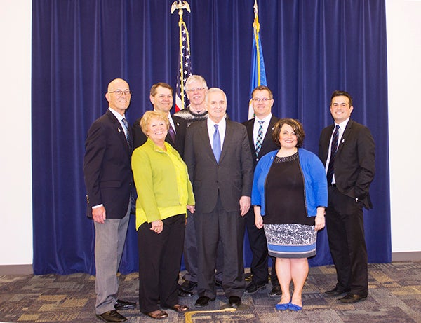 Albert Lea city leaders were recognized Wednesday afternoon by Gov. Mark Dayton for their efforts to improve the community. - Sam Wilmes/Albert Lea Tribune  