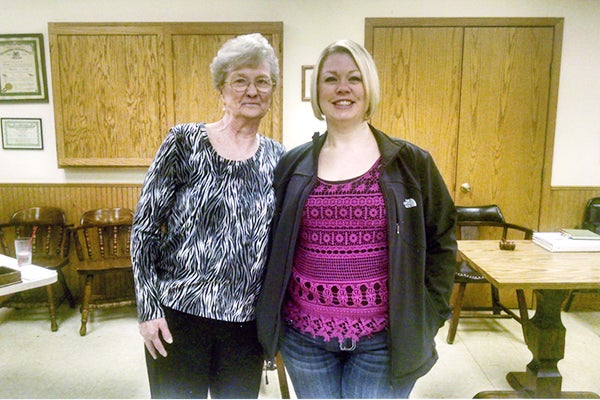 President Nancy King, left, welcomes Clara Boerman, right,  as one of the newest sisters to join the Albert Lea Eagles Aerie Auxiliary No. 2258. -Provided