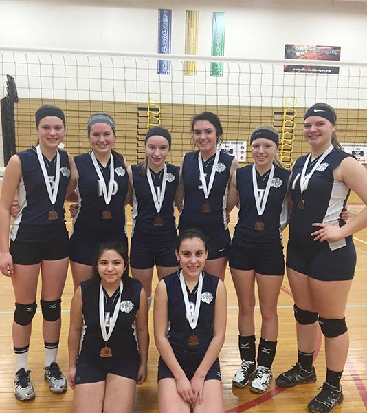 The Glenville-Emmons girls’ volleyball team placed third at the Minnesota Girls Volleyball Association championship for 14 and under last weekend in Austin. Pictured, from left, second row, are Sydney Rasmusson, Mackenzie Hanssen, Kennedy Severtson, Kenna Gaines, Chloe Anderson and Sara Allison. Pictured, front row, are Tiffany Mehus and Estephanie Rizzo. The team was  coached by Lauren Poole, not pictured. - Provided