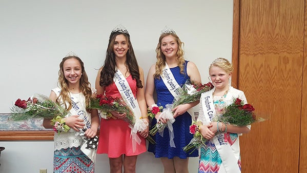 A new 2016 Milk Maid and 2016 Dairy Princess were crowned at a banquet Saturday in Fellowship Hall at Trinity Lutheran Church. Pictured is 2015 Milk Maid Makenna Jacobs, 2015 Dairy Princess Presley Johnson, newly-elected 2016 Dairy Princess Rachel Wangen and 2016 Milk Maid Hailey Herr. - Provided