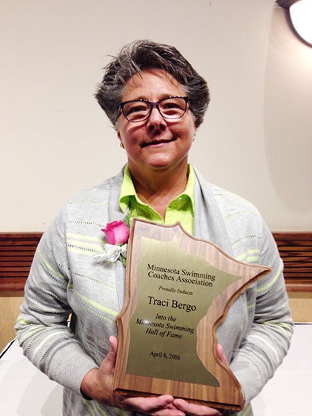 Traci Bergo, a 1982 graduate of Albert Lea High School, was inducted into the Minnesota Swimming Coaches Hall of Fame on April 8. She has coached for Centennial and Wayzata high schools, and is currently a coach for Edina High School.  -Provided