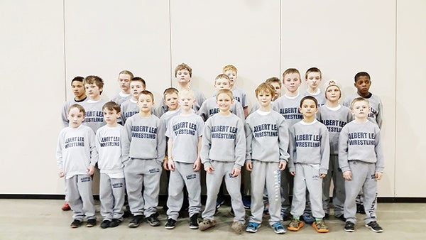 Albert Lea area youth and junior high wrestlers competed in the Northland Youth Wrestling Association state tournament March 31 through April 3.  Pictured, back row, are Derrick McMillian, Mallory Ignaszewski, Jackson Forman, Colin Madson, Garrison Steele, Henry Eggum and Donta Dressen; middle row are Kadin Indrelie, Carter Miller, Nick Korman, Cameron Davis, Cole Glazier and Blake Braun; front row are Deven Groess, Dylan Groess, Darin Linn, Landon Mattson, Brody Ignaszewski, Aivin Wasmoen, Trent Ignaszewski and Logan Davis. - Provided