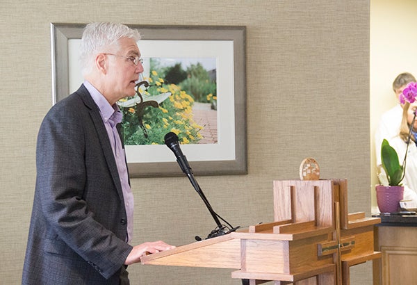 Dave Zwickey, president and CEO of American Baptist Homes of the Midwest, speaks during a ceremony at Thorne Crest Senior LIving Community on Wednesday. - Sarah Stultz/Albert Lea Tribune  