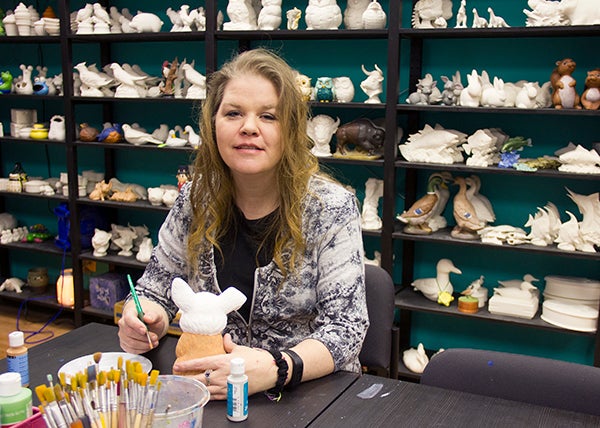 Renee Weston of Ellendale opened Simply Charming Ceramics almost a year ago in Skyline Plaza. - Sarah Stultz/Albert Lea Tribune