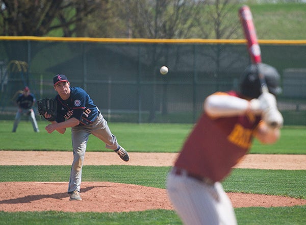 Albert Lea’s Jake Kilby throws out a pitch during Game 1 in Saturday’s doubleheader against Northfield at Hayek Field. - Colleen Harrison/Albert Lea Tribune
