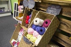 The store offers several types of specialty yarn. 