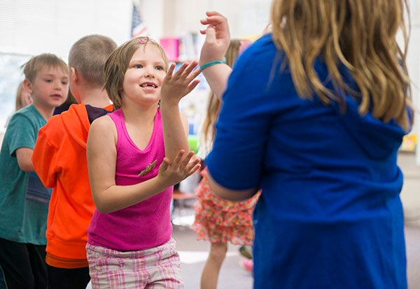 Lakeview Elementary School first-graders do a hat dance Thursday in celebration of Cinco de Mayo. - Colleen Harrison/Albert Lea Tribune