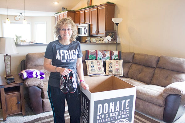 Laurie Neff is looking for shoe donations so she can give shoes to those in need. - Sam Wilmes/Albert Lea Tribune