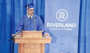 Dustin Peterson of Albert Lea was one of two student speakers Friday at Riverland Community College’s commencement. - Eric Johnson/Albert Lea Tribune