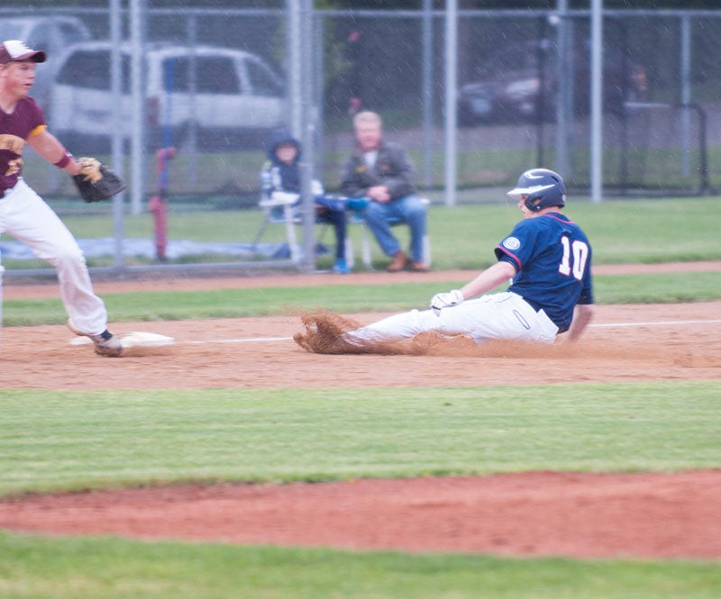 Albert Lea’s Jake Kilby slides into third base in a recent game against Stewartville. Kilby shutout earned the shutout against the Tigers on Monday, pitching a complete game and striking out seven batters.