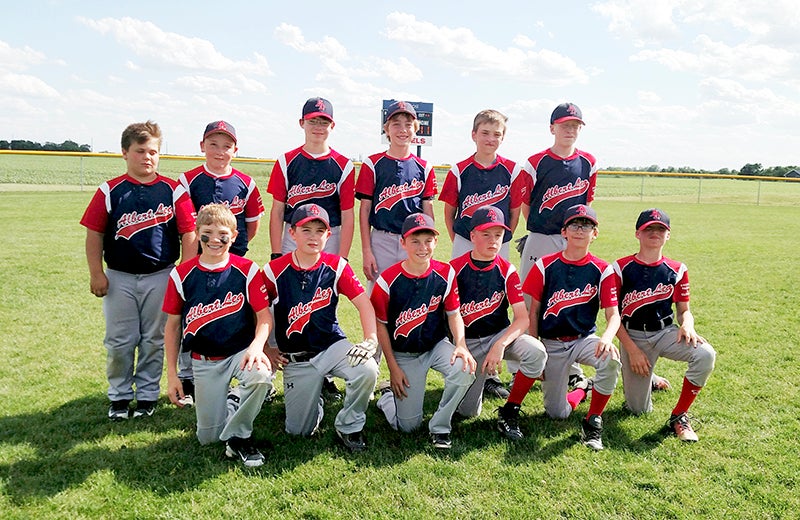 From left, front row, Cameron Davis, Brady Lair, Brennan Bakken, Carter Miller, Steven Strom and Dylan Carlson. Back row, Braden Fjelsta, Will Steene, Mason Griffith, Trey Hill, Henry Eggum and Colin Madson pose for a picture after the Albert Lea 12AA baseball team took third place in the 2016 Mankato Royals Classic. The team has also earned a bid in the state tournament. Provided