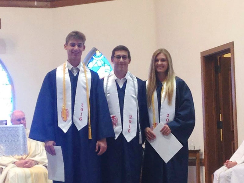 St. Theodore Catholic Church presented three $500 scholarships during the Baccalaureate Mass on  May 22. Scholarship recipients were Jake Thompson, Tanner Bellrichard and Samantha Nielsen.  -Provided