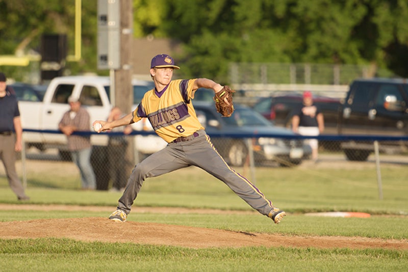 Lake Mills freshman pitcher Cael Boehmer delivers a pitch during a game against North Iowa-Buffalo Center Thursday night. Boehmer picked up the win for the Bulldogs, as he pitched six innings and had nine strikeouts to lead his team to a 9-2 victory. He also went 1-4 at the plate with an RBI. Lake Mills is 6-4 on the season. Lory Groe/For The Albert Lea Tribune