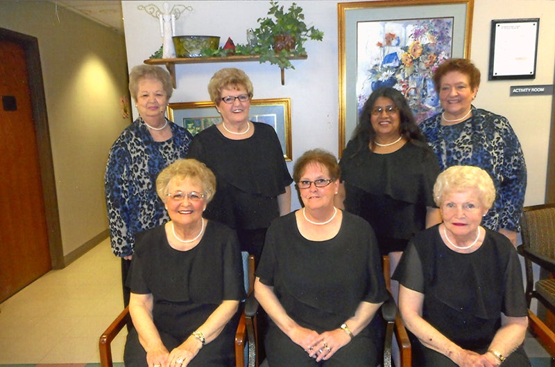 The Albert Lea Eagles Aerie No. 2258 Ladies Auxiliary ritual team won first place at the Eagles Minnesota Convention that took place in Albert Lea. Team members include, front row, from left, Gwen Stallkamp, Carolyn Brenegan and Gail Harty. Back row, from left, are Connie Wadding, Mary Harty, Beatrice Olvera and Marsha Johnston. -Provided