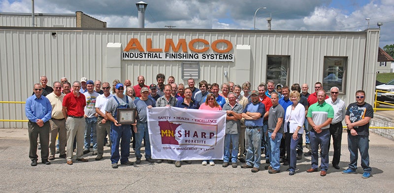 State workplace safety and health representatives from the Minnesota Department of Labor and Industry recognized the Almco plant in Albert Lea as a Minnesota Safety and Health Achievement Recognition Program worksite Tuesday. Almco has worked with OSHA Workplace Safety Consultation since 2006 to improve the safety and health of its workers at the site, which designs and manufactures vibratory deburring, washing, cleaning and metal finishing products.  The Almco worksite is one of only 36 active MNSHARP worksites in Minnesota. - Provided