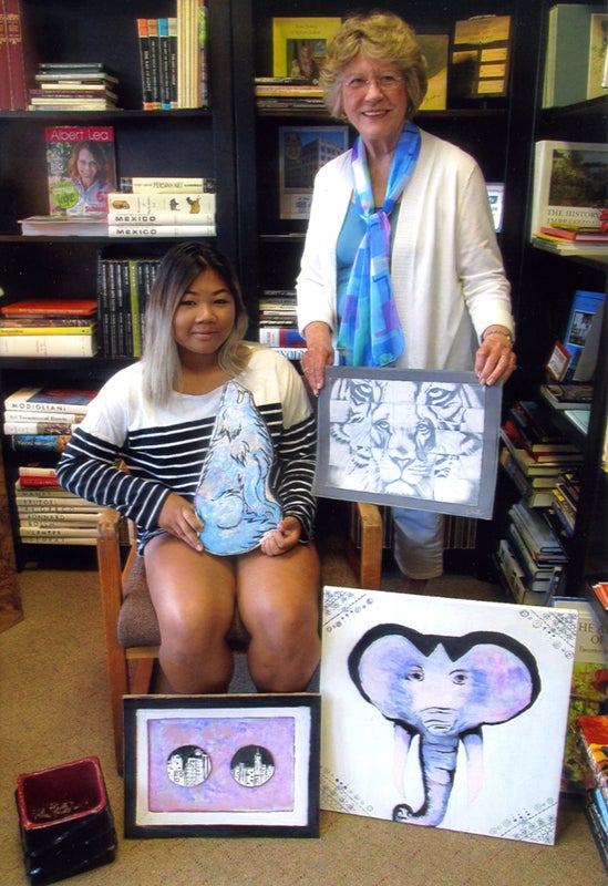 San Pow was the recepient of the Albert Lea Art Center Scholarship. Pow displays her artwork above with Bev Jackson-Cotter, chairwoman of the Albert Lea Art Center Scholarship Committee. -Provided