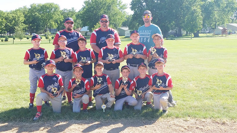 The Albert Lea Blue 9A team competed in its first traveling baseball tournament June 25-26 in Blue Earth. The team ended up taking third place in the tournament. From left, front row, Sam Stay, Ledger Stadheim, Logan Davis, Mavrick Attig, Mason Attig and Hayden Christenson. Middle row, Nicholas Belshan, Liam Ball, Carter Horecka, Evan Schroeder, Caleb Madson and Andrew Westeng. Back row, Coach Brian Schroeder, Coach Brian Ball and Coach Mick Westeng. Not pictured Adrian Leegaard and coach Cory Frerk. Provided
