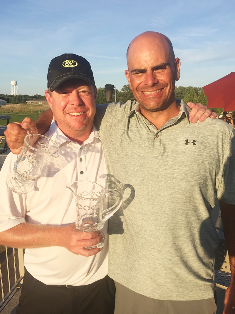 Andy Petersen, left, and Josh Gullickson were named shootout champs at the 2016 Wedgewood Cove Shootout Invitational that was held Aug. 12 and 13. Provided