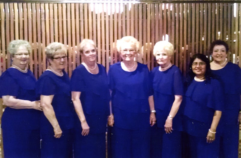 The Albert Lea Eagles No. 2228 Ladies Ritual Team placed fourth at the Eagles International Convention in Reno, Nevada. Team members are, from left, Connie Wadding, Mary Harty, Carolyn Benigan, Gwen Stallkamp, Gail Harty, Beatriz Olvera and Marsha Johnston. - Provided