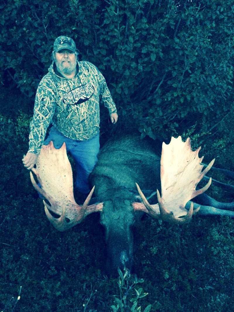 Johnson with a close-up of the moose he shot near Nome, Alaska.